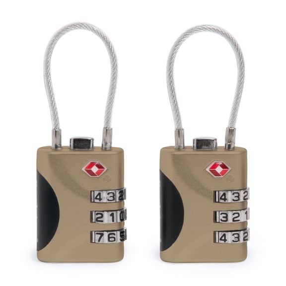 Brookstone Cable Lock TSA-Approved Keyless Luggage Lock with 3-Digit Combination 2 Pack