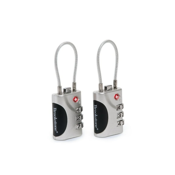 Brookstone Cable Lock - 2 Pack TSA Approved Luggage Locks, 3 Digit Combination Locks for Travel