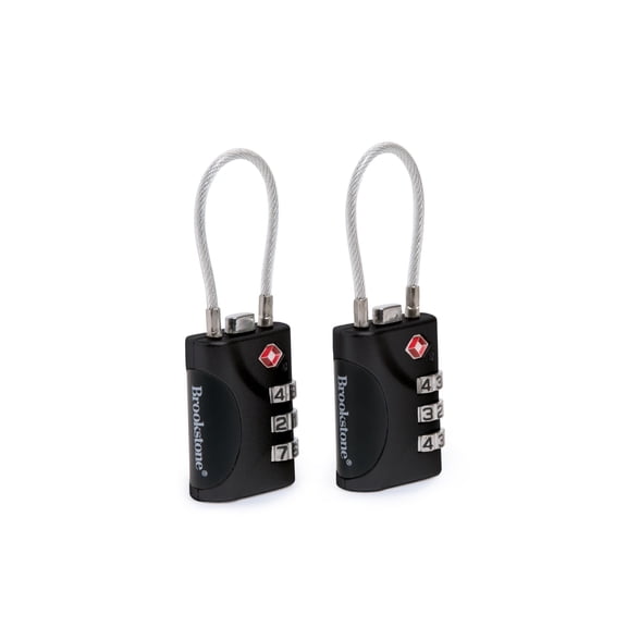Brookstone Cable Lock TSA-Approved Keyless Luggage Lock with 3-Digit Combination 2 Pack