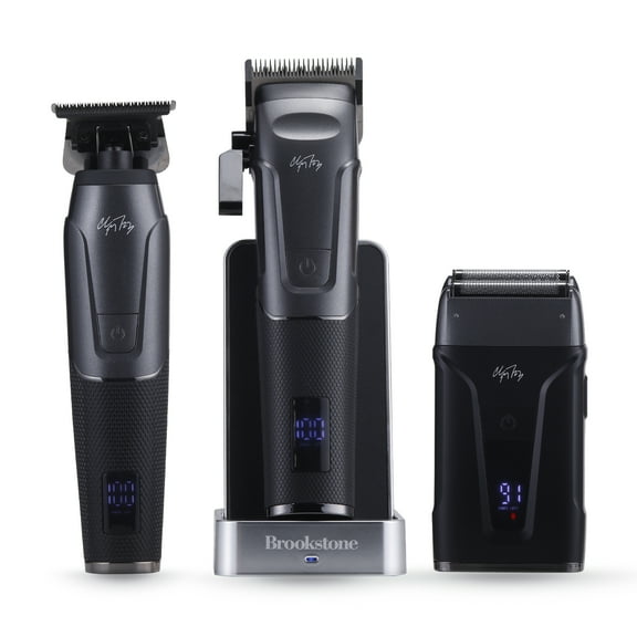 Brookstone Christian McCaffrey Special Edition, 3-in-1 Cordless Rechargeable Pro Shaving Kit Includes Men's Electric Shaver, Trimmer, and Clipper