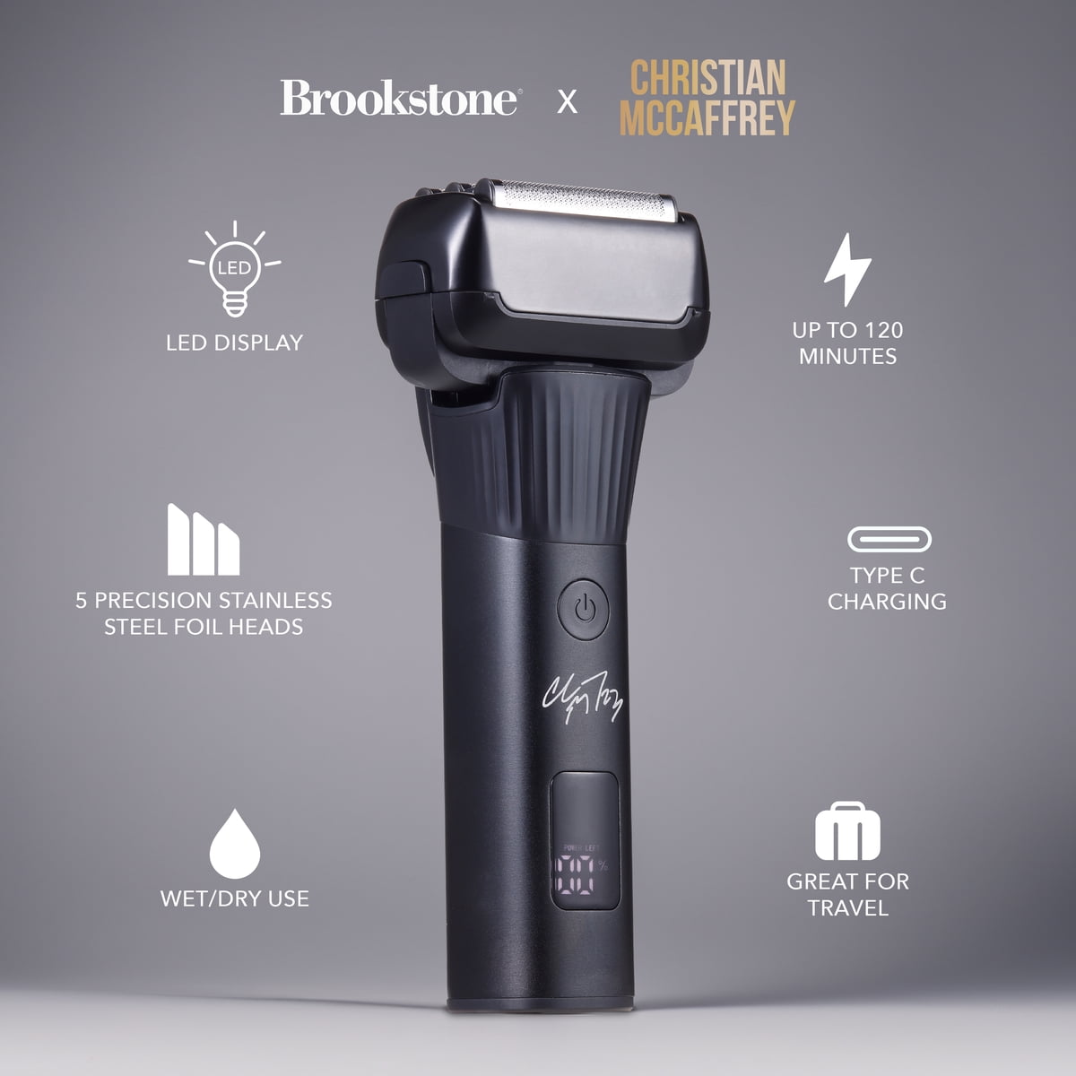 Brookstone Christian McCaffrey Special Edition, Cordless Rechargeable 5 Head Foil Electric Shaver for Men - — Walmart