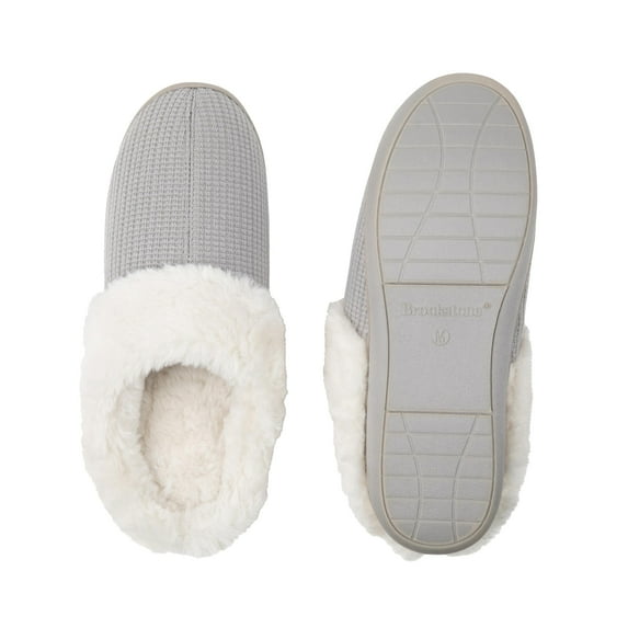 Brookstone Classic Comfort Memory Foam Slippers - Women's Memory Foam Indoor/Outdoor Slippers - Warm & Comfortable Cozy - Soft Plush Lining, Non-Slip Sole - Gray, Small
