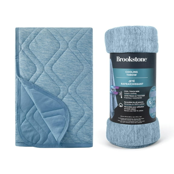 Brookstone Cooling Comfort Throw - Innovative Cooling Dual-Sided Throw - Oversized Cool Blanket for Hot Sleepers - Cooling Blankets for Sleeping - Nylon and Polyethylene Cooling Blanket - Faded Denim