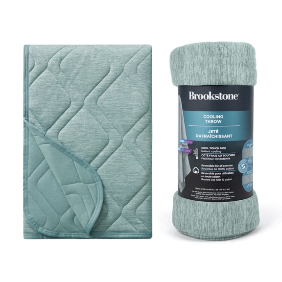 Brookstone Cooling Comfort Throw - Innovative Cooling Dual-Sided Throw - Oversized Cool Blanket for Hot Sleepers - for Sleeping - Nylon and Polyethylene Cooling Blanket - Green Milieu
