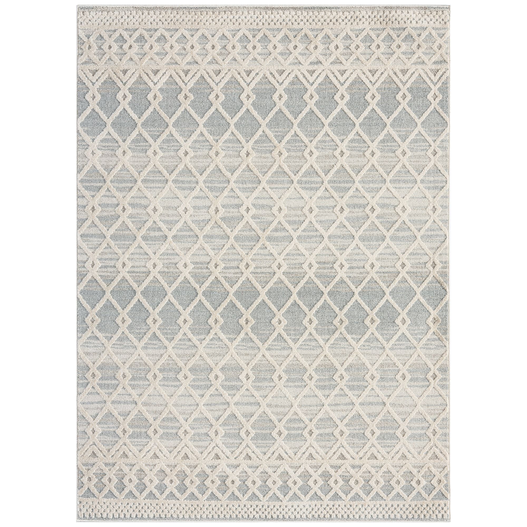 Brookstone Crescent Callisto Bohemian Diamond Link Indoor/Outdoor High Performance Area Rug, Grey/Ivory , 5'2"x7'2"