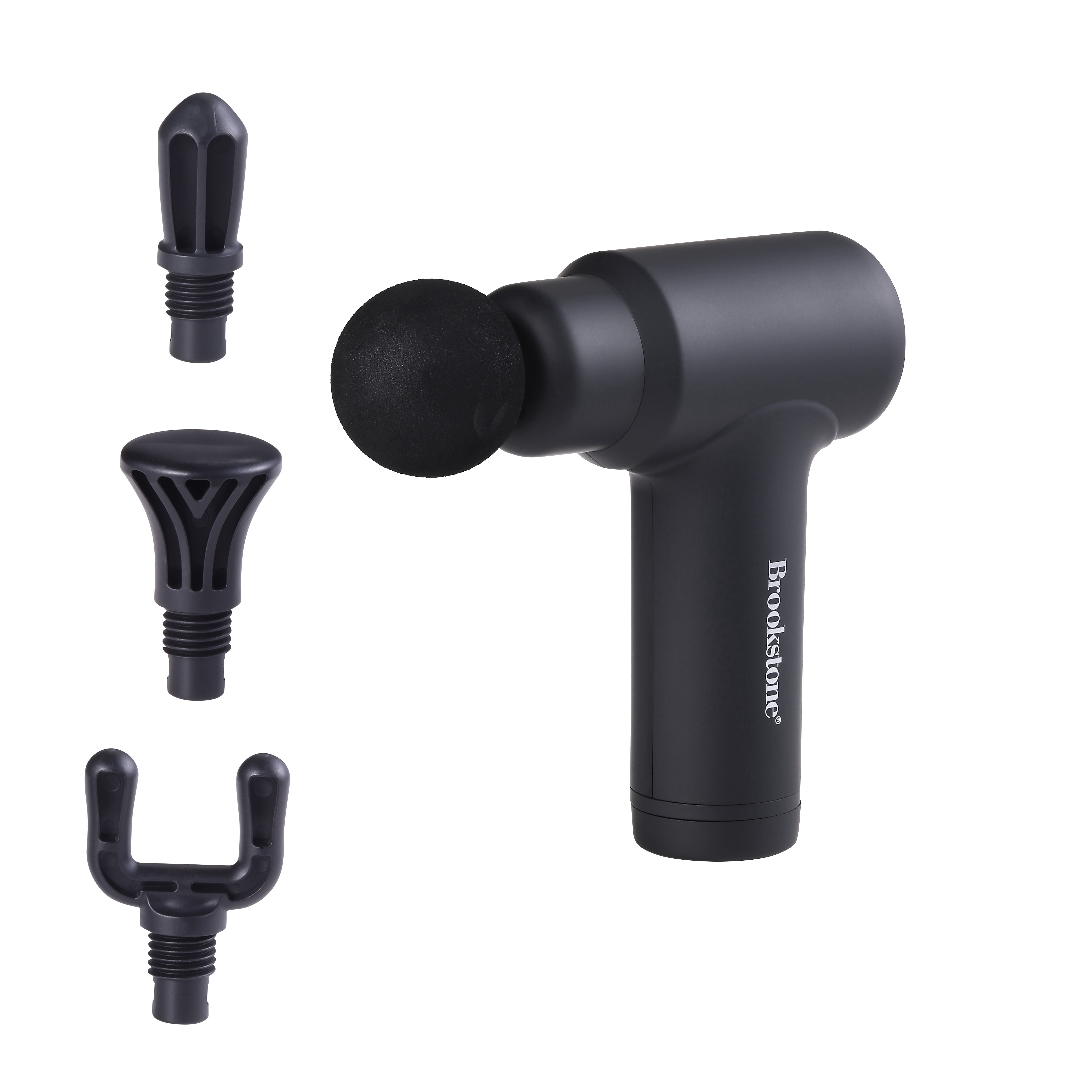 Brookstone Deep Tissue Massage Gun for Pain Relief & Muscle Recovery  9-Speed Handheld Percussion Massager, 4 Heads, Type-C Rechargeable, Quiet, 3200 RPM, Shockproof Design
