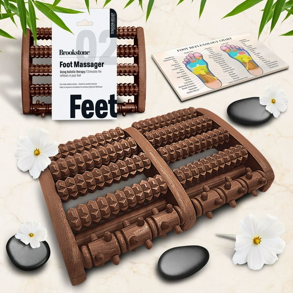 Brookstone Foot Roller Massager for Plantar Fasciitis Relief Wooden Massage Foot Roller