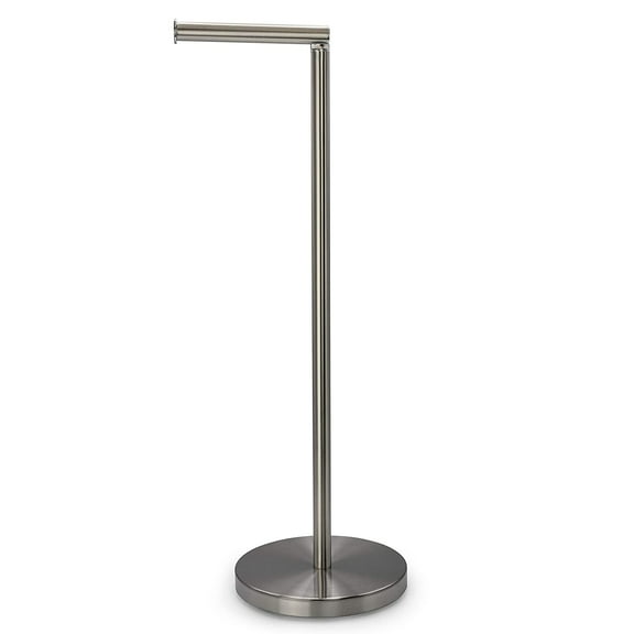 Brookstone Freestanding Toilet Paper Holder and Reserve Stand with Dispenser, Brushed Stainless Steel, Shiny Chrome