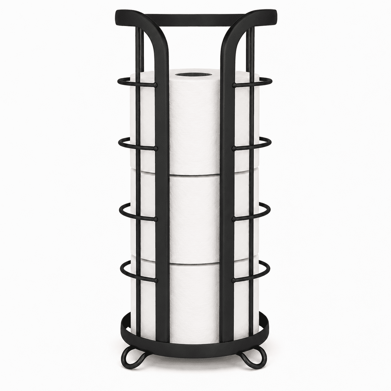 Brookstone Freestanding Toilet Paper Holder Stand, Raised Base, Matte Black