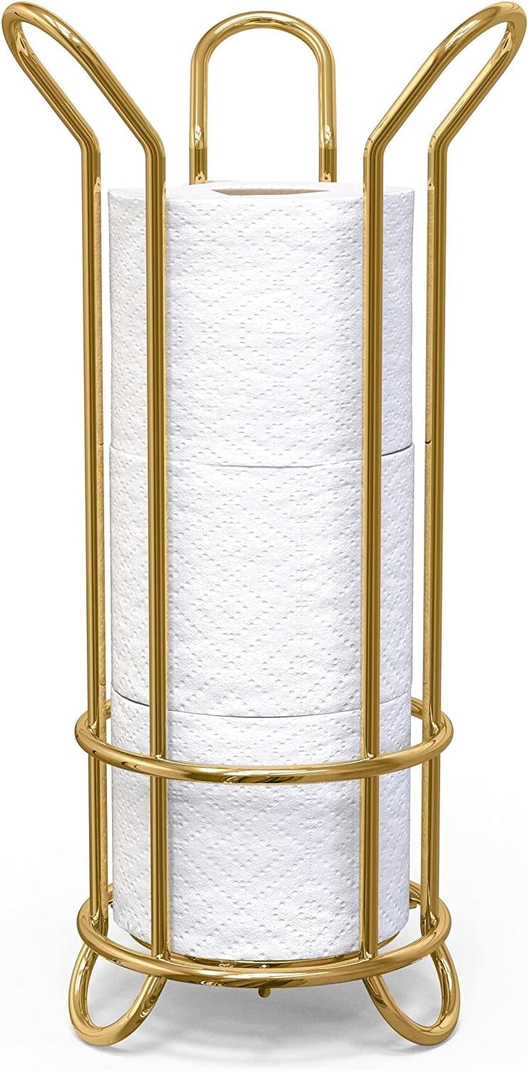 Brookstone Toilet Paper Holder, Holds Mega Rolls, Raised Base, Gold