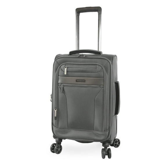 Brookstone Harbour 22" Softside Carry-on Expandable Spinner Luggage with Removable Toiletry Pouch, Dark Charcoal