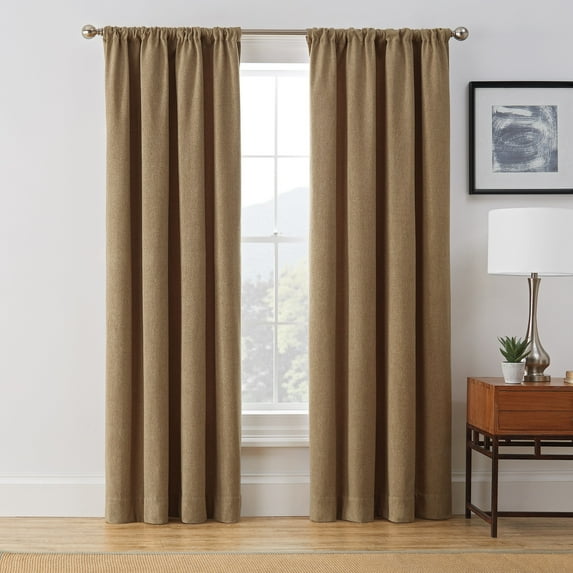 Brookstone Harvey Solid Room Darkening Rod Pocket Window Curtain Panel, Camel Brown, 50 x 63