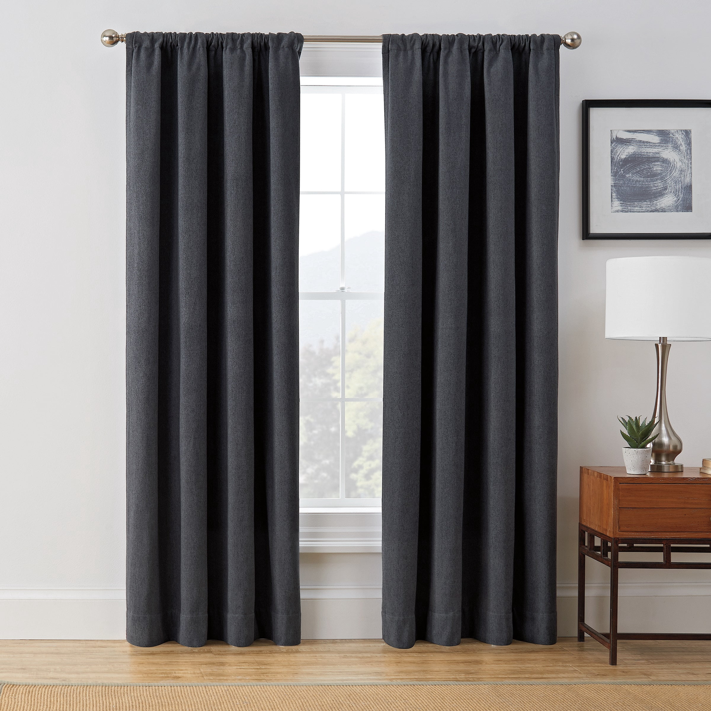 Brookstone Harvey Solid Room Darkening Rod Pocket Window Curtain Panel, Indigo, 50 x 63