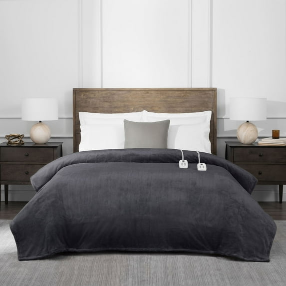 Brookstone Heated Plush Blanket Twin - Grey