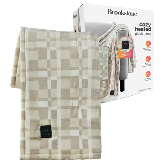 Brookstone Heated Throw Blanket - Heat Blankets Electric Faux Blanket- 4 Settings  4-hour Auto Shut Off Polyester 50"x60" Chic Plaid