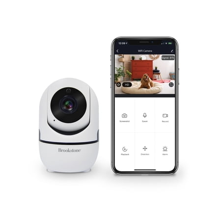 Brookstone Indoor WIFI Security/Surveillance/Nanny/Pet Camera with Pan and Tilt Controls, Night Vision, Motion Detection, Two-Way Audio and Smart Tracking with USB Connecting Cable and USB adapter