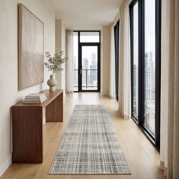Brookstone Lines Ivory Indoor 2' x 8' Machine washable Runner Rug ...