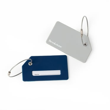 Brookstone Luggage Tags - 2 Pack Travel Bag Tags for Suitcases with Name Card and Steel Loop Fastener