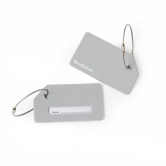 Brookstone Luggage Tags - 2 Pack Travel Bag Tags for Suitcases with Name Card and Steel Loop Fastener