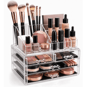 Brookstone Acrylic Makeup Organizer with Drawers, Vanity Cosmetic Display Holder, Clear Makeup Storage