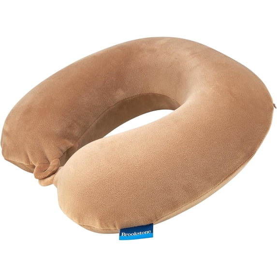 Brookstone Travel Neck Pillow Classic Snap Closure Soft Memory Foam Travel Pillow for Travelling