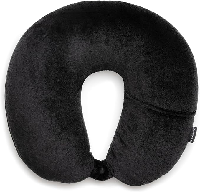 Brookstone Microbead Travel Head and Neck Pillow Lightweight and Plush with Phone, Headphone