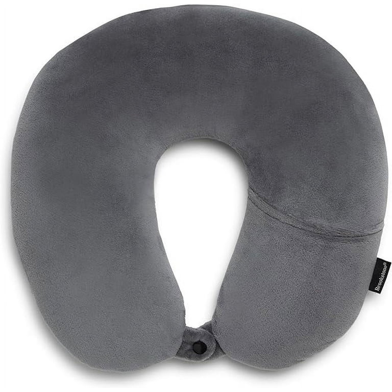Brookstone Microbead Travel Head and Neck Pillow Lightweight and Plush with Phone Headphone Pocket