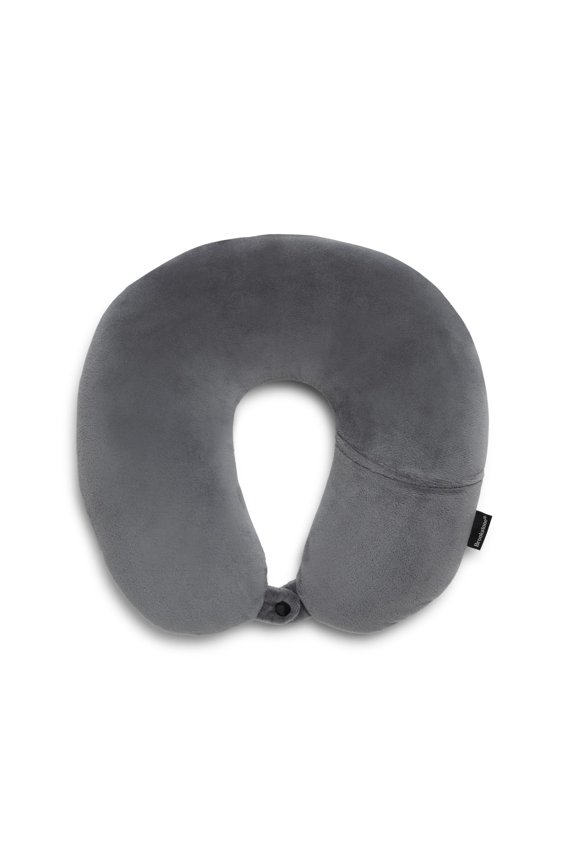 Microbead Travel Head and Neck Pillow Lightweight and Plush with Phone or Headphone Pocket, Dark Grey