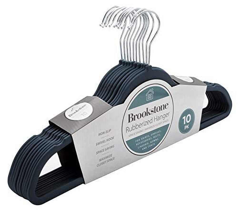 Brookstone Non Slip Clothing Hangers with Swivel Hook 10 Pack Black Rubberized