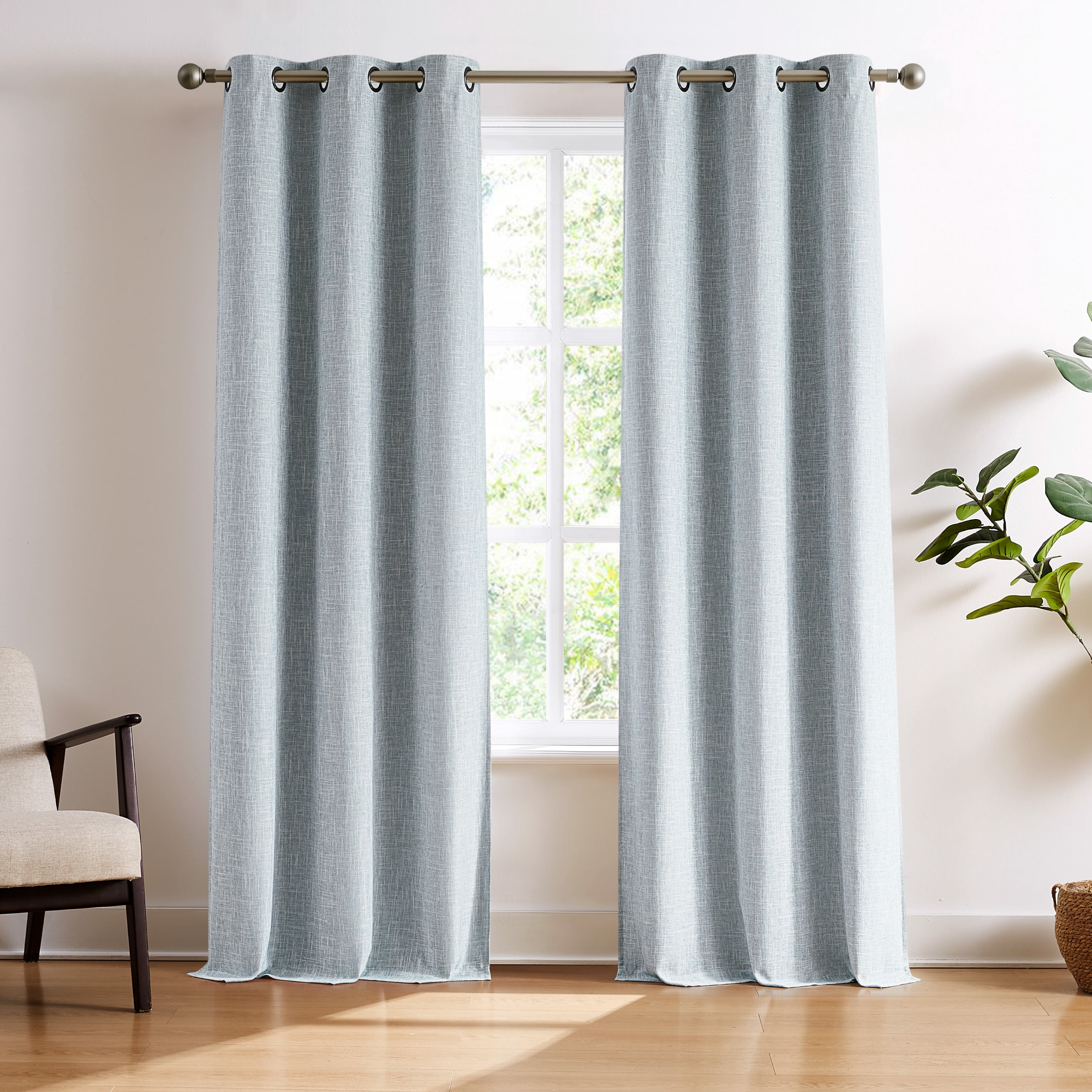 Brookstone Percy Blackout Curtains Thermal Insulated Grommets Room Darkening Drapes for Living Area and Bedroom, Light Blue, 38" x 84", 2 Panel Set