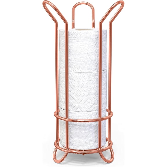 Brookstone Freestanding Toilet Paper Holder, Holds Mega Rolls, Raised Base, Rose Gold