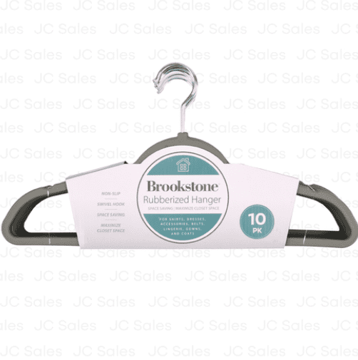 "Brookstone Rubberized Hanger Gray 10PK: Durable, non-slip design for organized closets."