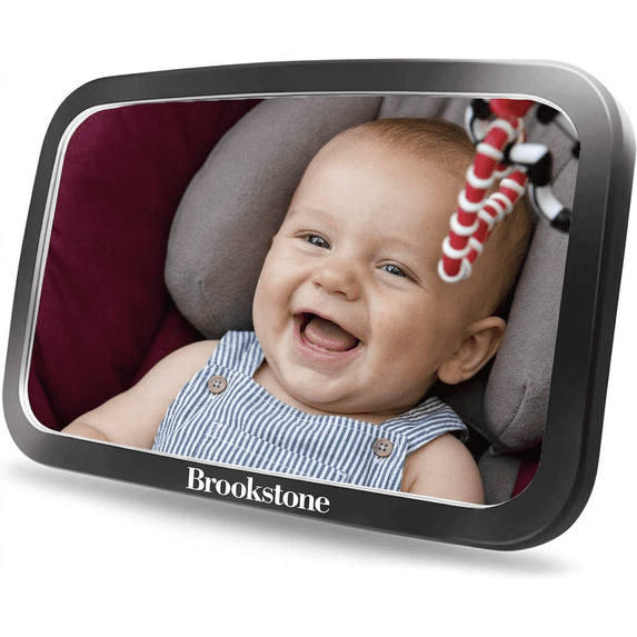 Brookstone Adjustable Wide View Shatterproof Rectangular Shaped Baby Car Mirror, Black