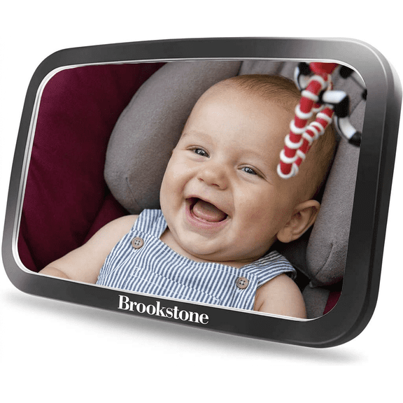 Brookstone Adjustable Wide View Shatterproof Rectangular Shaped Baby Car Mirror, Black