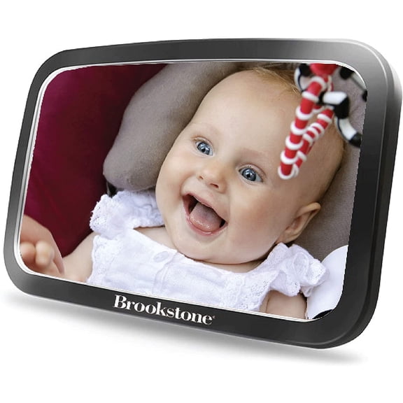 Brookstone Wide View Adjustable Baby Car Mirror, Shatterproof, Black