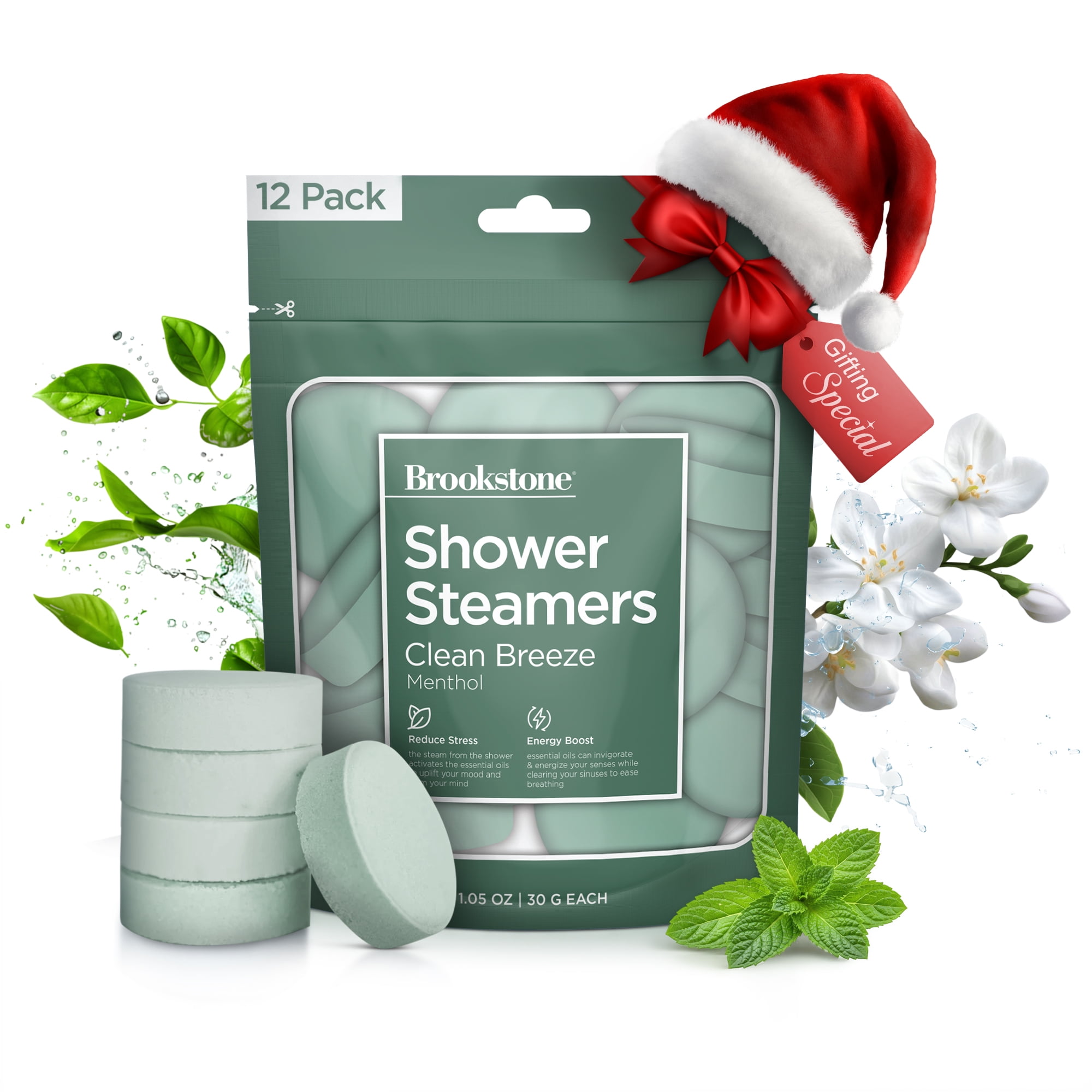 Brookstone Shower Steamers 12 Shower Tablets with Peppermint & Neroli Stress Relief for Energizing Showers