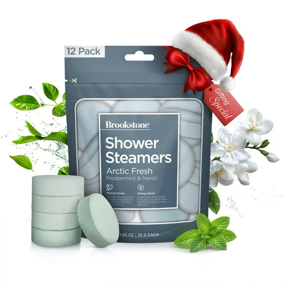 Brookstone Shower Steamers 12 Shower Tablets with Peppermint & Neroli Stress Relief for Energizing Showers