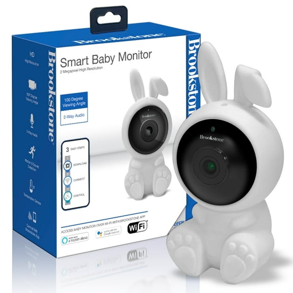 Brookstone Smart Baby Monitor, Wi-Fi Camera with 100 Degree Viewing Angle and 2-Way Audio, White