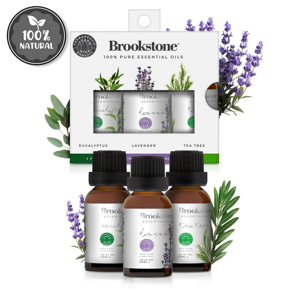 Brookstone Spa Collection 100% Pure & Natural Lavender, Eucalyptus, Tea Tree Essential Oil 3 Pack