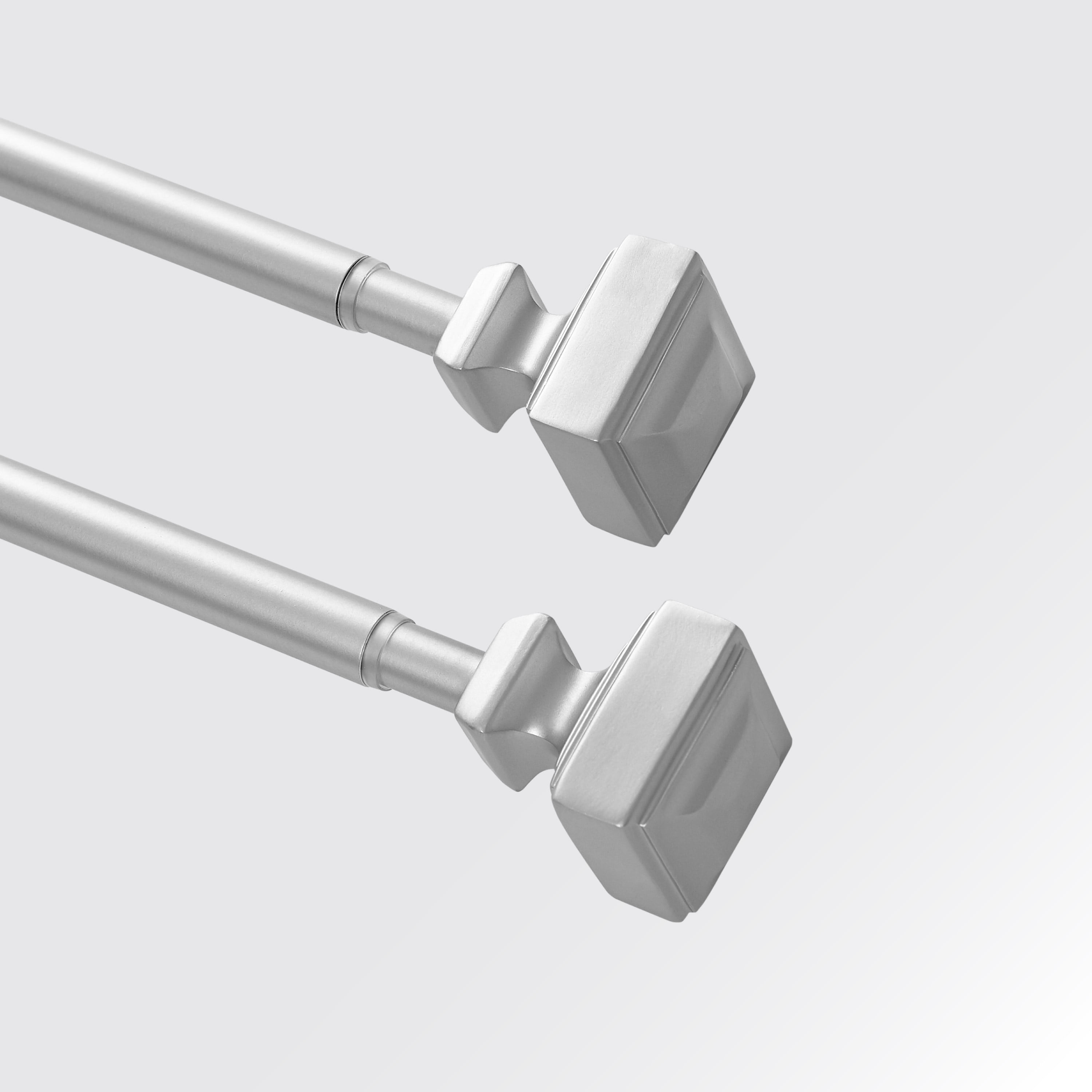 Brookstone Square 3/4" Adjustable Double Curtain Rod Set with Finials 48" - 84" Silver