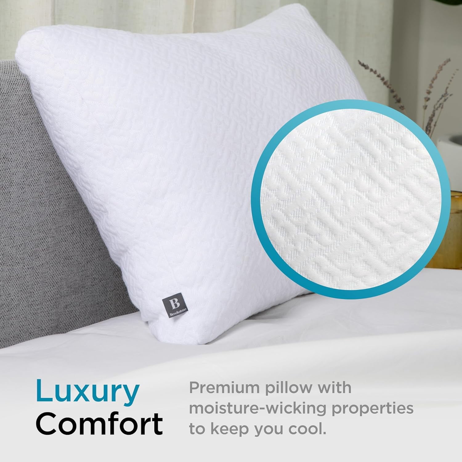 Brookstone TempSense Down Alternative Pillow Set - Bed Pillows for Adults, Comfortable and Supportive Bedroom Pillows for Bed, Ideal for All Sleep Positions - 2 Pack, S/Q-White