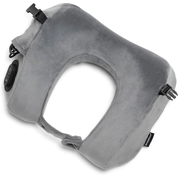 Brookstone Travel Neck Pillow USB Powered Vibration and Heating Ergonomic Memory Foam Travel Pillow, Size One Size, Dark Grey