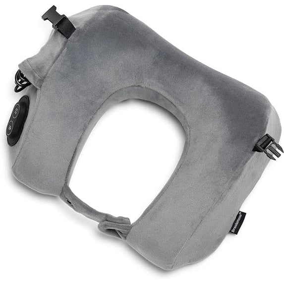 Brookstone Travel Neck Pillow USB Powered Vibration and Heating Ergonomic Memory Foam Travel Pillow, Size One Size, Dark Grey