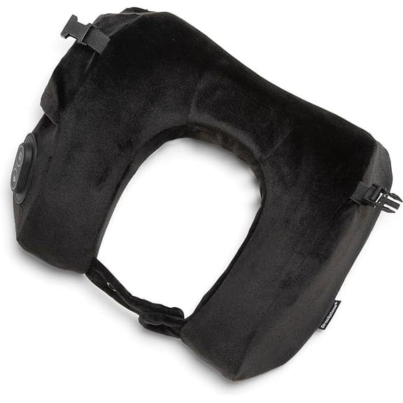 Brookstone Travel Neck Pillow USB Powered Vibration and Heating Ergonomic Memory Foam Travel Pillow, Size One Size, Black