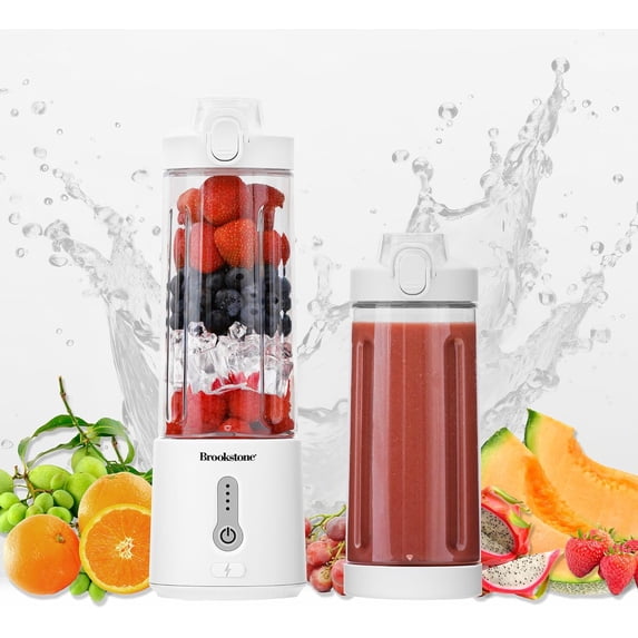Brookstone White Compact Personal Blender with Additional Lid, BPA-Free, 500ml