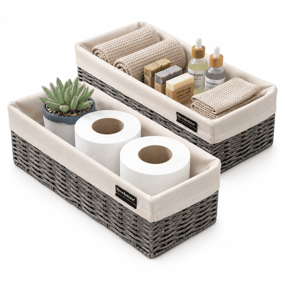 Brookstone Wicker Baskets, Decorative Over the Toilet Bathroom Baskets , 2-Pack