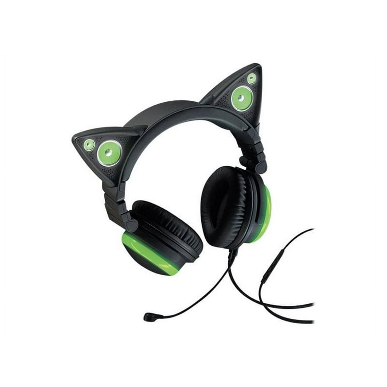 Brookstone Wired Cat Ear Headphones with mic full size wired 3.5 mm jack green