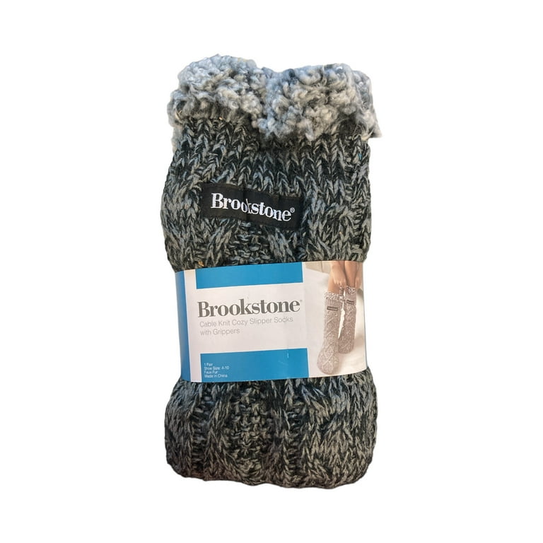 Brookstone Women's Cable Knit Cozy Slipper Socks with Grippers (Black, 4-10)