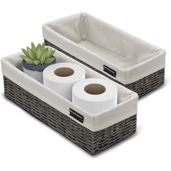Brookstone Wicker Storage Baskets for Shelves, 2-Pack Woven Organizer Bins for Bathroom and Pantry