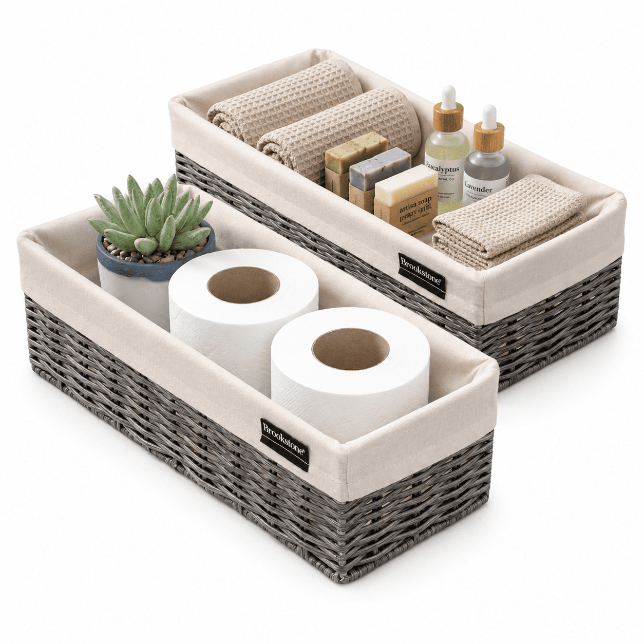 Brookstone Wicker Baskets, Decorative Over the Toilet Bathroom Baskets  , 2-Pack